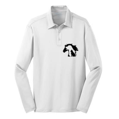 Cute Horse Dog Cat Lover Mother's Day Silk Touch Performance Long Sleeve Polo