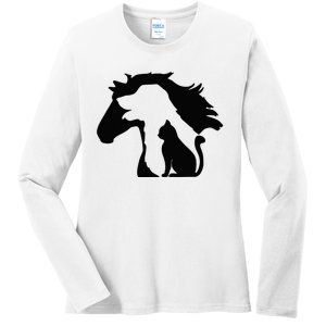 Cute Horse Dog Cat Lover Mother's Day Ladies Long Sleeve Shirt