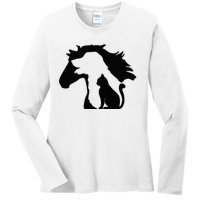 Cute Horse Dog Cat Lover Mother's Day Ladies Long Sleeve Shirt