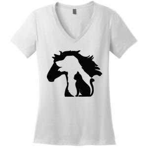 Cute Horse Dog Cat Lover Mother's Day Women's V-Neck T-Shirt