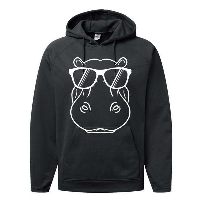 Cool Hippo Design Cute Hippopotamus With Sunglass Performance Fleece Hoodie