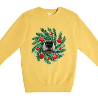 Cute Husky Dog Nose Christmas Wreath Dog Mom Dog Lover Premium Crewneck Sweatshirt