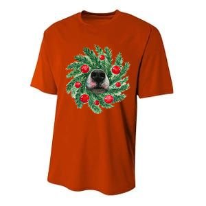 Cute Husky Dog Nose Christmas Wreath Dog Mom Dog Lover Performance Sprint T-Shirt