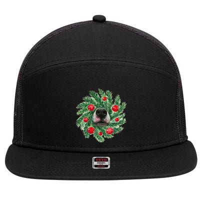 Cute Husky Dog Nose Christmas Wreath Dog Mom Dog Lover 7 Panel Mesh Trucker Snapback Hat