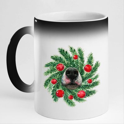 Cute Husky Dog Nose Christmas Wreath Dog Mom Dog Lover 11oz Black Color Changing Mug