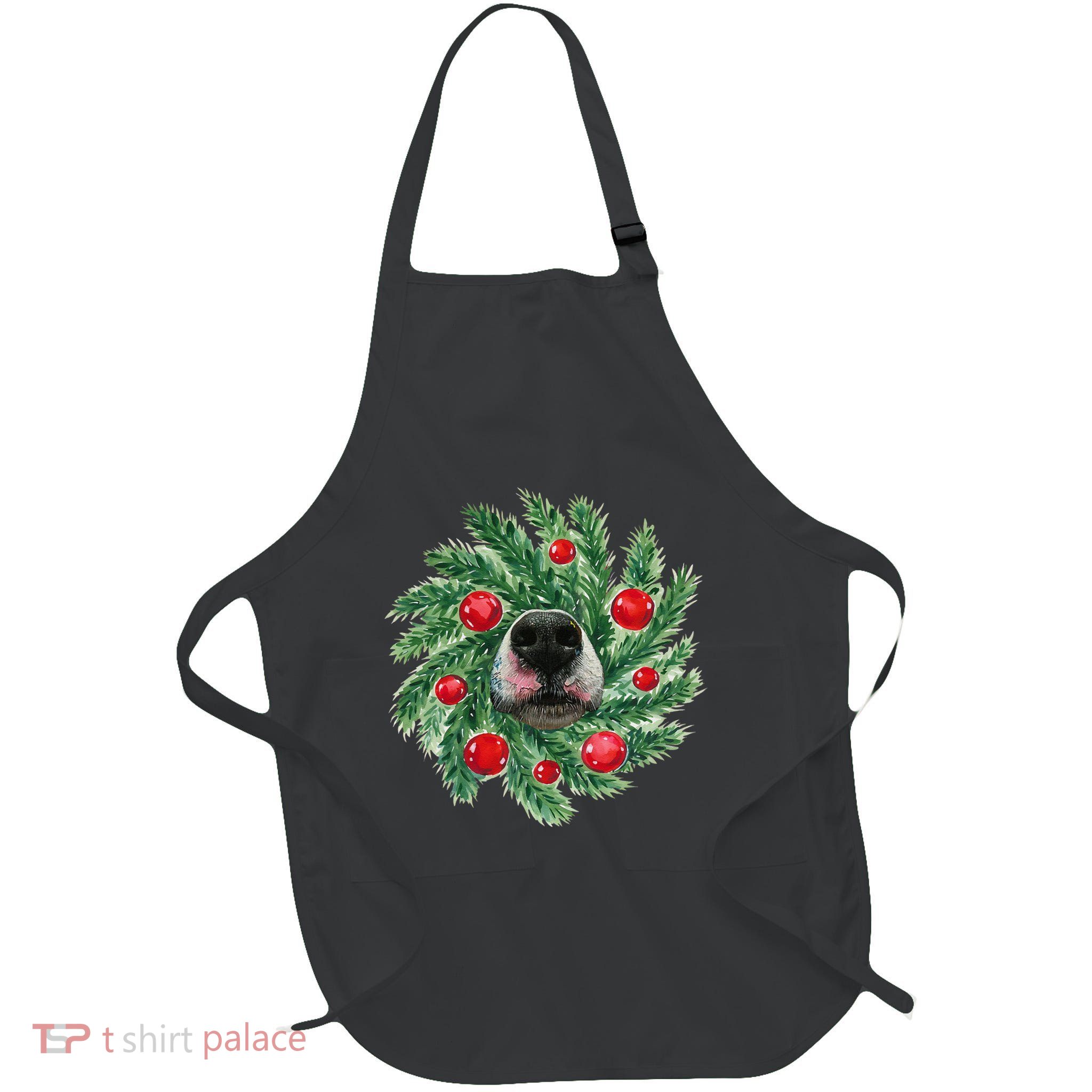 Cute Husky Dog Nose Christmas Wreath Dog Mom Dog Lover Full-Length Apron With Pockets