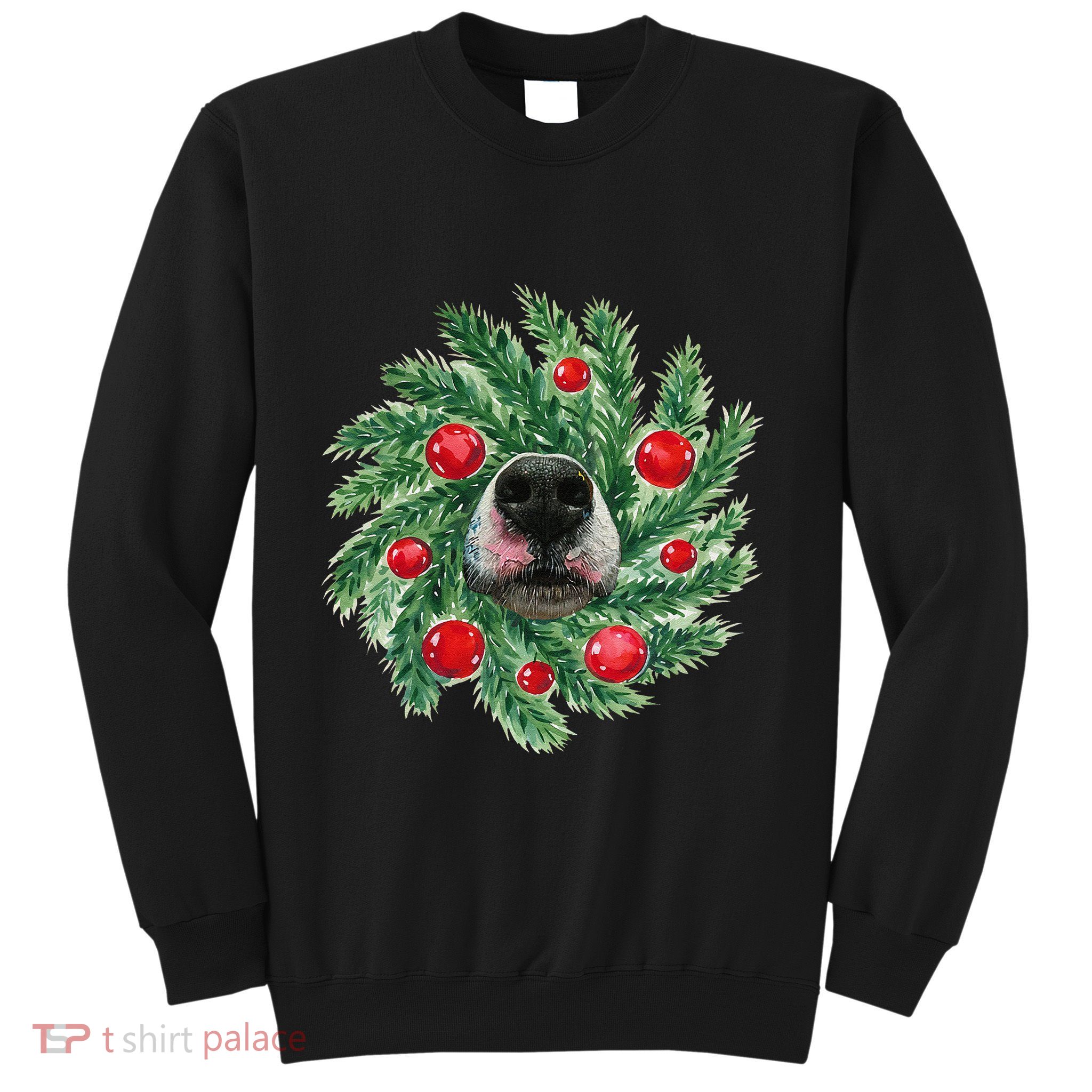 Cute Husky Dog Nose Christmas Wreath Dog Mom Dog Lover Sweatshirt