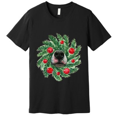 Cute Husky Dog Nose Christmas Wreath Dog Mom Dog Lover Premium T-Shirt