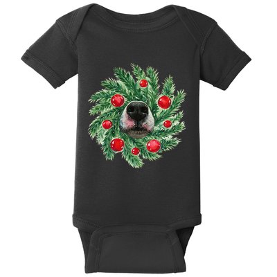 Cute Husky Dog Nose Christmas Wreath Dog Mom Dog Lover Baby Bodysuit
