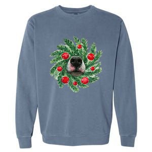 Cute Husky Dog Nose Christmas Wreath Dog Mom Dog Lover Garment-Dyed Sweatshirt