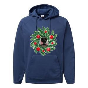 Cute Husky Dog Nose Christmas Wreath Dog Mom Dog Lover Performance Fleece Hoodie