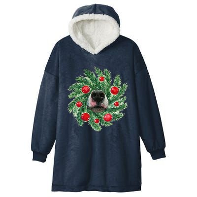 Cute Husky Dog Nose Christmas Wreath Dog Mom Dog Lover Hooded Wearable Blanket