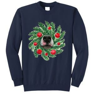 Cute Husky Dog Nose Christmas Wreath Dog Mom Dog Lover Tall Sweatshirt