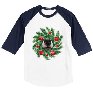 Cute Husky Dog Nose Christmas Wreath Dog Mom Dog Lover Baseball Sleeve Shirt