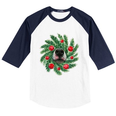 Cute Husky Dog Nose Christmas Wreath Dog Mom Dog Lover Baseball Sleeve Shirt