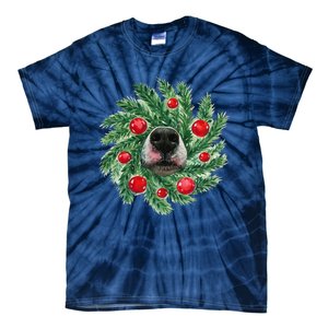 Cute Husky Dog Nose Christmas Wreath Dog Mom Dog Lover Tie-Dye T-Shirt