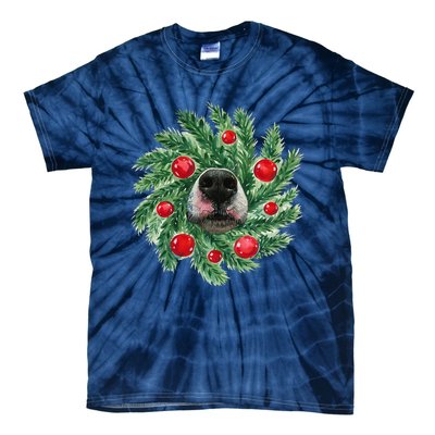 Cute Husky Dog Nose Christmas Wreath Dog Mom Dog Lover Tie-Dye T-Shirt