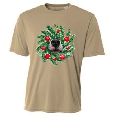 Cute Husky Dog Nose Christmas Wreath Dog Mom Dog Lover Cooling Performance Crew T-Shirt