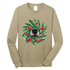 Cute Husky Dog Nose Christmas Wreath Dog Mom Dog Lover Long Sleeve Shirt