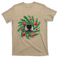 Cute Husky Dog Nose Christmas Wreath Dog Mom Dog Lover T-Shirt