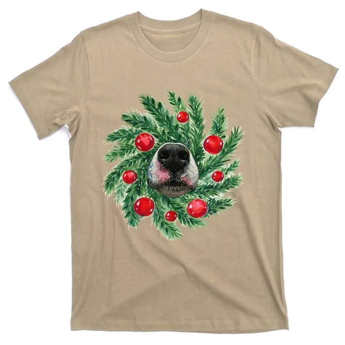 Cute Husky Dog Nose Christmas Wreath Dog Mom Dog Lover T-Shirt