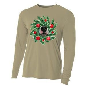 Cute Husky Dog Nose Christmas Wreath Dog Mom Dog Lover Cooling Performance Long Sleeve Crew