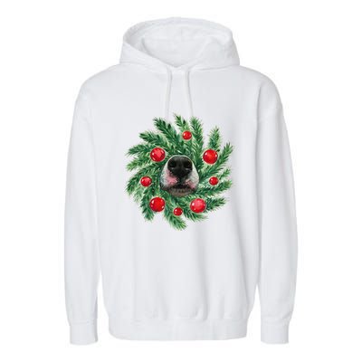 Cute Husky Dog Nose Christmas Wreath Dog Mom Dog Lover Garment-Dyed Fleece Hoodie