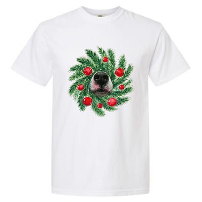 Cute Husky Dog Nose Christmas Wreath Dog Mom Dog Lover Garment-Dyed Heavyweight T-Shirt