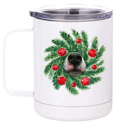 Cute Husky Dog Nose Christmas Wreath Dog Mom Dog Lover 12 oz Stainless Steel Tumbler Cup