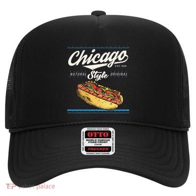 Chicago Hot Dog Hotdog Tourist Summer Souvenir Travel High Crown Mesh Back Trucker Hat