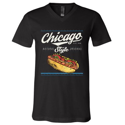 Chicago Hot Dog Hotdog Tourist Summer Souvenir Travel V-Neck T-Shirt