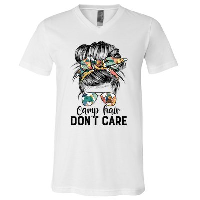 Camp Hair DonT Care Messy Hair Woman Glasses Life V-Neck T-Shirt