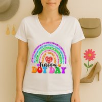 Cute Happy Dot Day Polka Dots Women's V-Neck T-Shirt