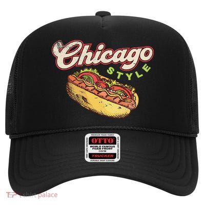 Chicago Hot Dog Hotdog Tourist Summer Souvenir Travel High Crown Mesh Back Trucker Hat