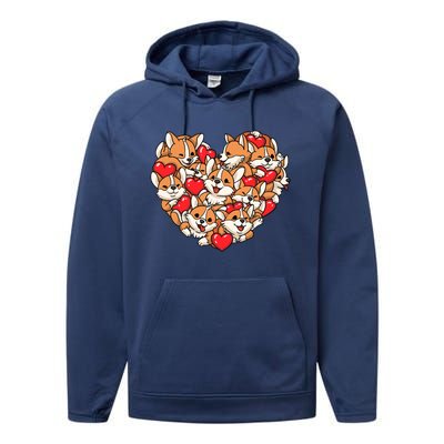 Corgi Heart Dog Lovers Valentine's Day Gift Dog Lover Cool Gift Performance Fleece Hoodie