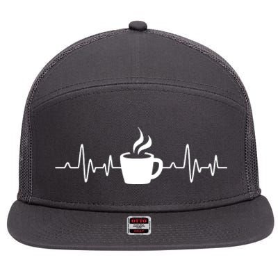 Coffee Heartbeat Drinking Coffee 7 Panel Mesh Trucker Snapback Hat