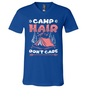 Camp Hair Dont Care Camping Tent Vacation Camper Gift V-Neck T-Shirt