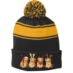 Cute Holiday Dog Graphic Stripe Pom Pom Beanie