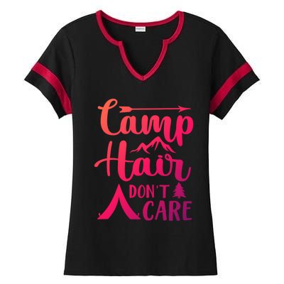 Camp Hair Dont Care Cute Outdoor Wilderness Fun Meaningful Gift Ladies Halftime Notch Neck Tee