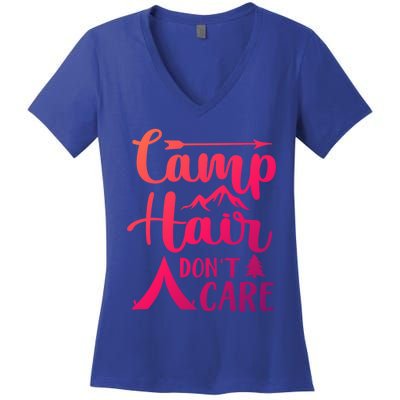 Camp Hair Dont Care Cute Outdoor Wilderness Fun Meaningful Gift Women's V-Neck T-Shirt