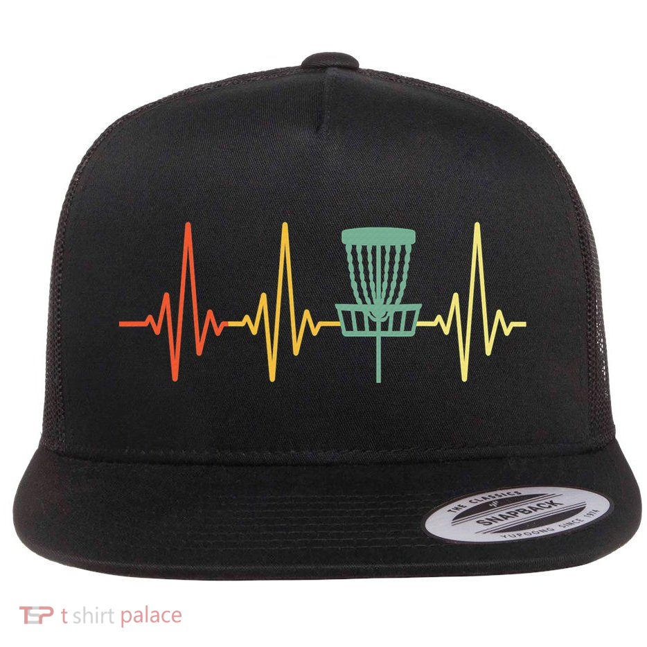 Cool Heartbeat Disc Golf Lovers with Flying Disc Flatbill Hat