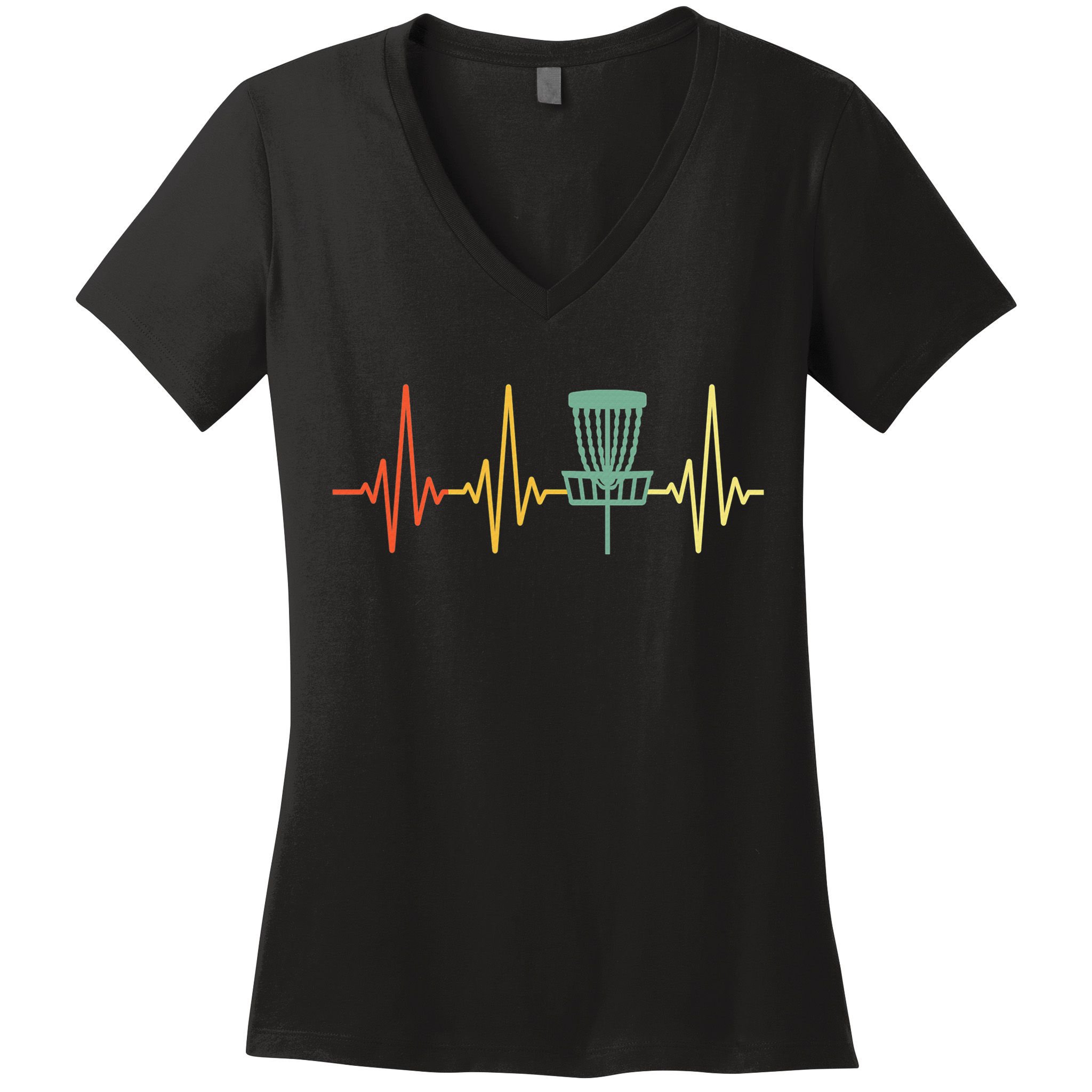 Cool Heartbeat Disc Golf Lovers with Flying Disc Women's V-Neck T-Shirt