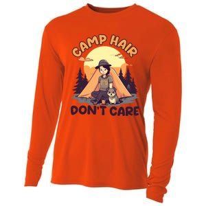 Camp Hair Dont Care Design Funny Camping Gift Cooling Performance Long Sleeve Crew