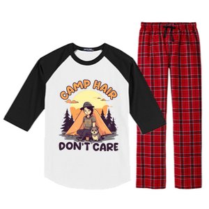 Camp Hair Dont Care Design Funny Camping Gift Raglan Sleeve Pajama Set