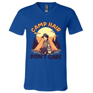 Camp Hair Dont Care Design Funny Camping Gift V-Neck T-Shirt