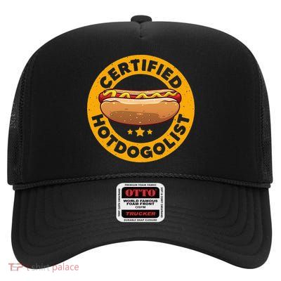 Cool Hot Dog Design For Men Women Sausage Hot Dog Lover High Crown Mesh Back Trucker Hat