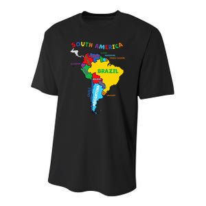 Colorful Hand Drawn Illustrated Map Of South America Youth Performance Sprint T-Shirt