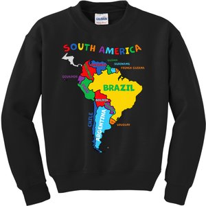 Colorful Hand Drawn Illustrated Map Of South America Kids Sweatshirt