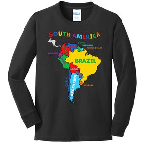 Colorful Hand Drawn Illustrated Map Of South America Kids Long Sleeve Shirt