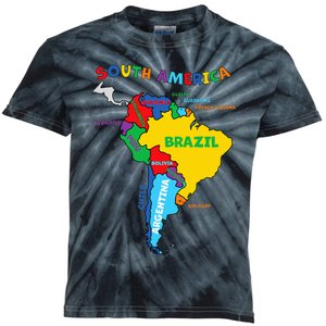 Colorful Hand Drawn Illustrated Map Of South America Kids Tie-Dye T-Shirt